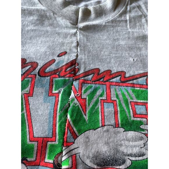VTG Distressed Cropped NCAA Miami Hurricanes Mascot Single Stitch L Heather Gray - Picture 4 of 8